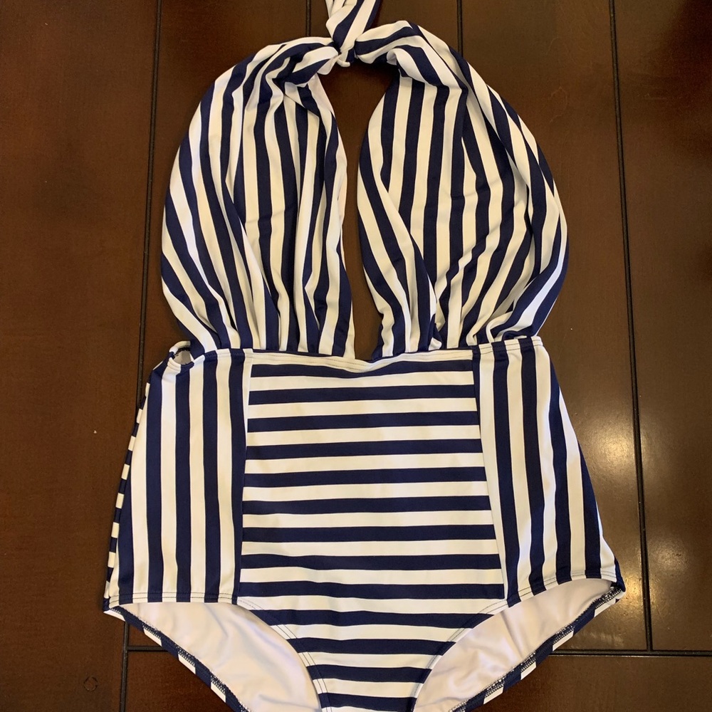 Retro height waist nautical print one piece